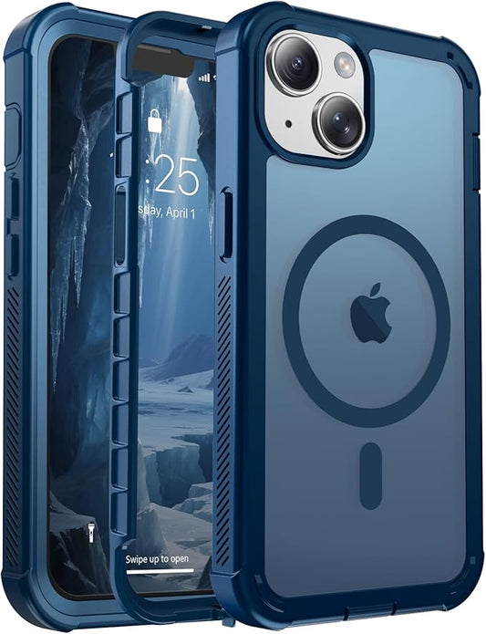 for iPhone 14 case, with [Compatible with MagSafe][Military Grade Drop Protection][Heavy Duty Protection][Non-Slip][Shockproof] with 2-Layer Durable Bumper Phone Case 6.1''-Deep Blue