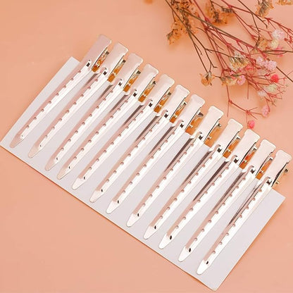 24 Packs Duck Bill Clips, Bantoye 3.35 Inches Rustproof Metal Alligator Curl Clips with Holes for Hair Styling, Hair Coloring, Rose Gold