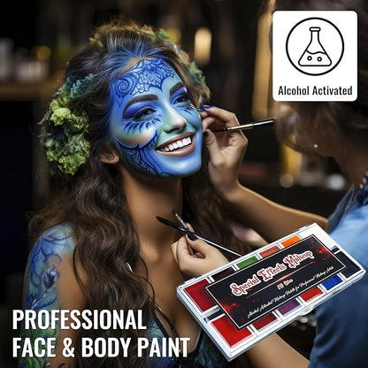 12 Colors Alcohol Activated SFX Makeup Paint Palette, Professional Waterproof Sweatproof Face and Body Paint,Long Lasting Special Effect Makeup Use for Cosplay, Theatre, Film