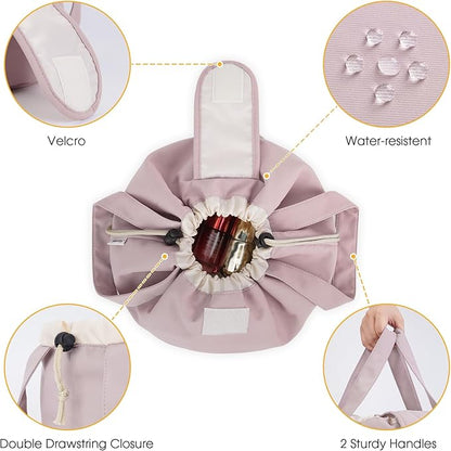 Narwey Barrel Drawstring Makeup Bag Pink Large Cosmetic Bag Make up Bags Toiletry Bag Travel Bags for Toiletries Organizer for Women Gift for Teen Girls (Dusty Rose) (Patent)