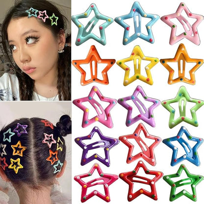 15 PCS Metal Hair Barrettes - Non-Slip 1.22" Star Snap Hair Clips for Girls, Women, and Children - Multicolor Hair Accessories