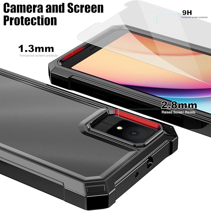 Ailiber for TCL K11 Case, TCL K11 T432W Case with Screen Protector, Dual Layer Shockproof Bumper, Clear Transparent Anti Yellowing, Military Grade Protection Cell Phone Cover-Black