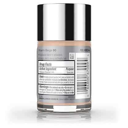 Neutrogena Healthy Skin Liquid Makeup Foundation, Broad Spectrum SPF 20 Sunscreen, Lightweight & Flawless Coverage Foundation with Antioxidant Vitamin E & Feverfew, 90 Warm Beige, 1 fl. oz
