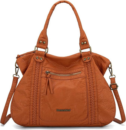 Montana West Washed Leather Hobo Bags for Women Roomy Handbags with Crossbody Strap