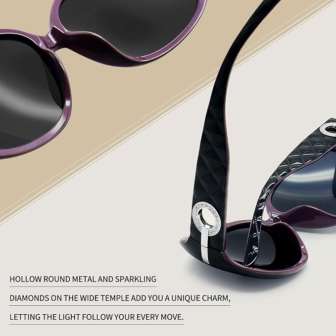 Joopin Big Womens Sunglasses Polarized Trendy Sun Glasses Large Rectangle UV Protection Rhinestone Sunnies