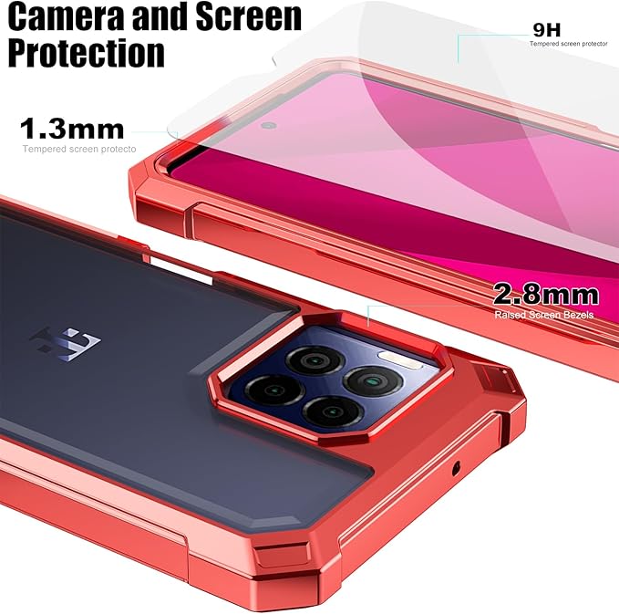 Ailiber for TMobile REVVL 7 Pro 5G Phone Case, Clear Case with Screen Protector, Dual Layer Shockproof Bumper, Transparent [Anti Yellowing], Slim Cell Phone Cover for Metro REVVL 7 Pro 5G-Red