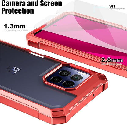 Ailiber for TMobile REVVL 7 Pro 5G Phone Case, Clear Case with Screen Protector, Dual Layer Shockproof Bumper, Transparent [Anti Yellowing], Slim Cell Phone Cover for Metro REVVL 7 Pro 5G-Red