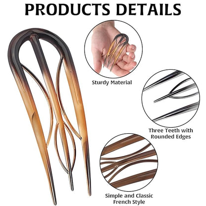 6Pcs French Hair Clips, U Shaped French Hair Pin Retro Fork Hair Pin Internal Teeth French Hair Clips, Tortoise Shell French Hair Pins for Women Thin Thick Hair Buns Twist Hairstyle Accessories