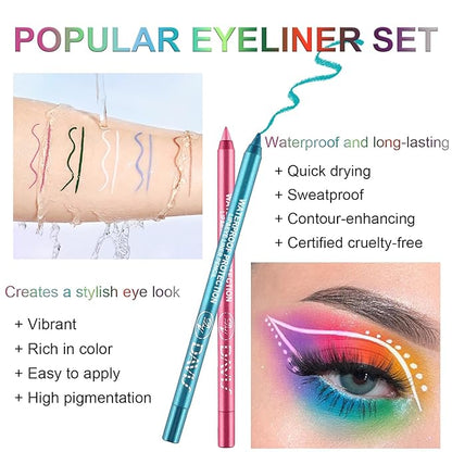 3 Colorful Eyeliner Pen Set, Eye Shadow Pencil, Pearl Eyeliner Kit Metallic Glitter Eye liner Pencil for Women Eye&Lip Liner Professional Eye Makeup Set Colorful Eye Color (3PCS B)