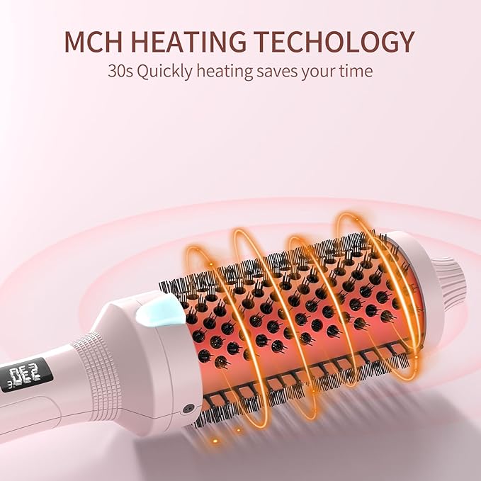 K&K 1.77 Inch Ceramic Tourmaline Ionic Heated Round Brush Curling Brush Creates Blowout Look -Creates Root Volume & Loose Curls Volume Curls Dual Voltage Hair Styling Tool temperture contronal