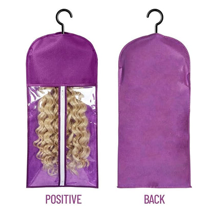 12PCS Wig Bags With Hanger - Hair Extension Holder for Multiple Wigs - Organizer (6PCS Black & 6PCS Purple)