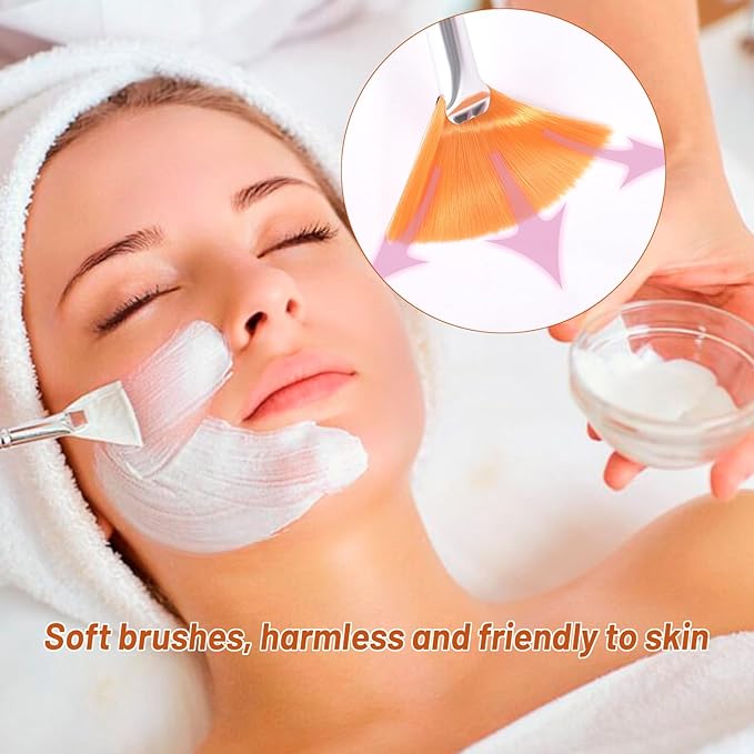 20 Pieces Fan Brushes Facial Applicator Brush Soft Makeup Mask Acid Applicator Brush Esthetician Cosmetic Brush for Mud Cream, Makeup Peel (White and Brown)