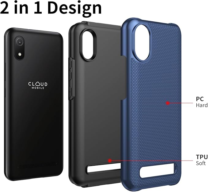 for Cloud Mobile C8 Phone Case with Screen Protector,Stratus C8 Phone Case Dual Layer Heavy Duty Protection,Slim Lightweight Rugged Military Grade Shockproof Cover for Cloud Stratus C8 Blue