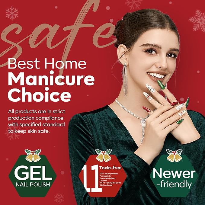modelones Gel Nail Polish Set 2 Pcs 15 ML Red Green Glitter Gel Nail Polish Silver Champagne Rose Gold Spring Shades Polish Kit Soak Off Nail Art Manicure Home Gift For Women Girl