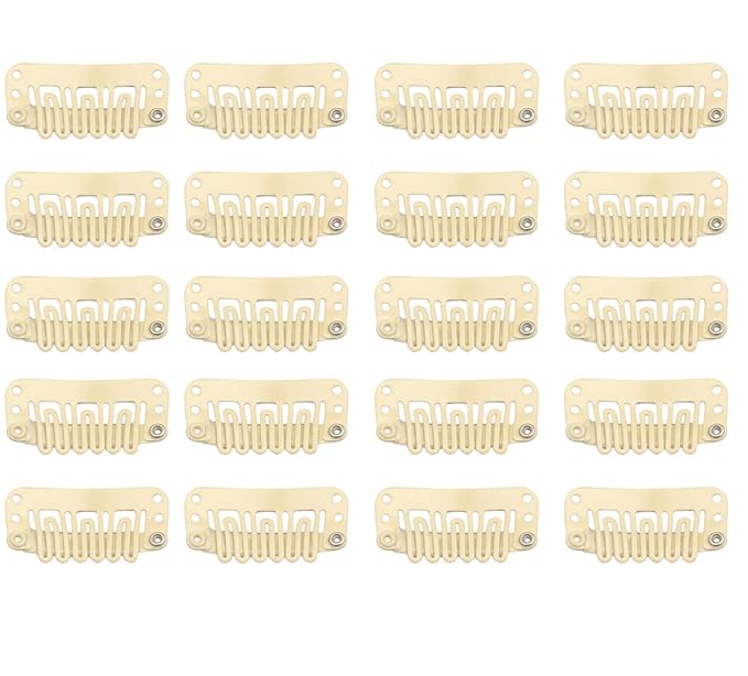 20pcs Hair Extension Clips U-Shaped 6-Teeth 3.2cm Stainless Snap Clips for Wigs, Hair Extensions, Hairpieces,T oupee (Beige)