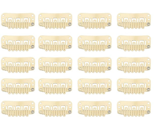 20pcs Hair Extension Clips U-Shaped 6-Teeth 3.2cm Stainless Snap Clips for Wigs, Hair Extensions, Hairpieces,T oupee (Beige)