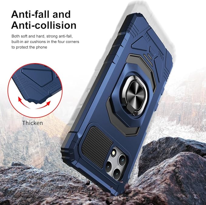 for T-Mobile Revvl 7 5G Case with Screen Protector,Revvl 7 5G Phone Case Military Grade Protection Built-in Magnetic Ring Stand Soft Rugged Silicone Corner Shockproof Cover for T-Mobile Revvl 7 Blue
