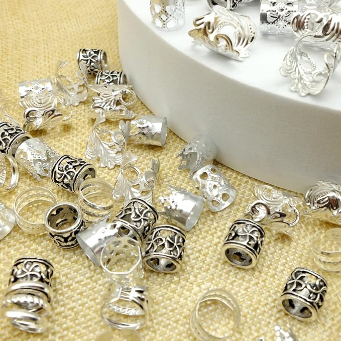 100 PCS Silver Hair Jewelry for Braids Loc Jewelry for Hair Accessories Hair Cuffs for Braids Dreadlock Beads for Women