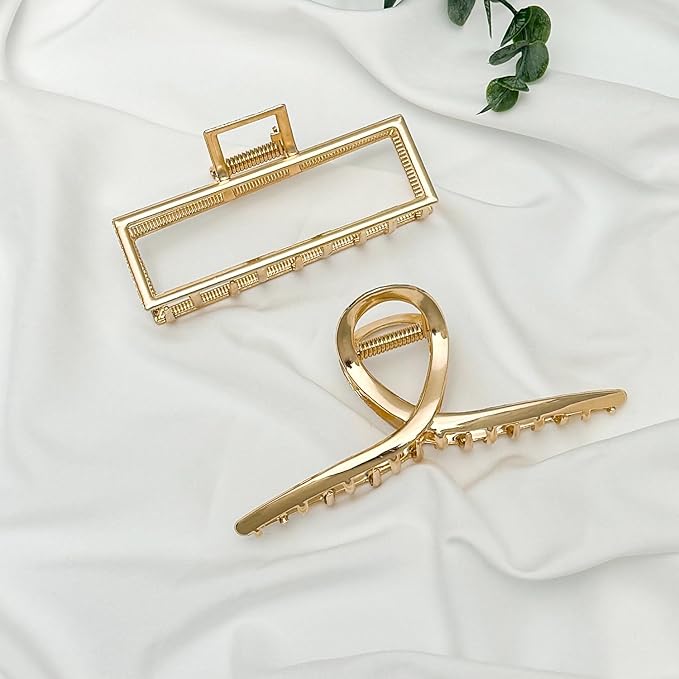 4 Pack Large Metal Hair Clips for Thin to Thick Curly Hair, 4.3 Inch Big Nonslip Gold Color Clamps, Perfect Fashion Jaw Claw Hair Styling Accessories for Women and Girls, Christmas Gifts