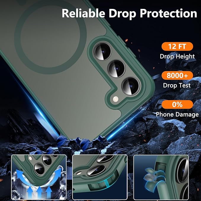 OWKEY for Galaxy S23 Case 6.1'', Magnetic Samsung Galaxy S23 Case for Magsafe with Screen Protector, [Military Grade Protection] Shockproof Phone Cover S23 Case Protective Case for Samsung S23, Green