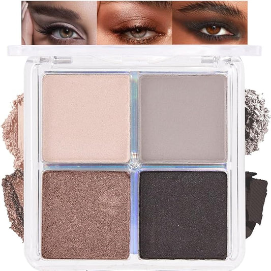 4 Colors Light Beige Gray Brown Black Eye Shadow Palette Makeup, Neutral Matte Shimmer Eyeshadow Palette for Women Highly Pigmented Waterproof, paleta de sombras de ojos, Vegan & Cruelty-free07