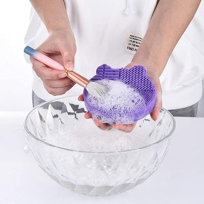 Silicon Makeup Brush Cleaner Mat with Brush Drying manual Make up brush cleaner cleanser machine Cosmetic Brush Cleaning Pad+Makeup Brush Dry Cleaned Quick Color Removal Sponge Scrubber Tool(Rose Red)