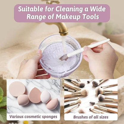 KAYUSO 3 in 1 Makeup Brush Cleaner Bowl and Dryer, Silicone Simply Makeup Brush Cleaner Mat, Waterproof Makeup Brush Holder with Lid, Cosmetic Tools Organizer (Purple)