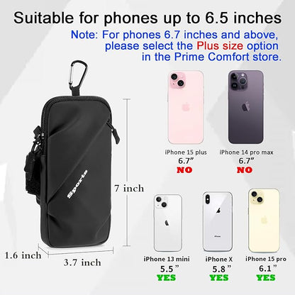 Phone Holder Arm Band, Small Crossbody Shoulder Holsters Bag with Arm Bands, Fits iPhone and Android, Use for Running, Walking, Hiking & Biking (6.7 Inches, Black)