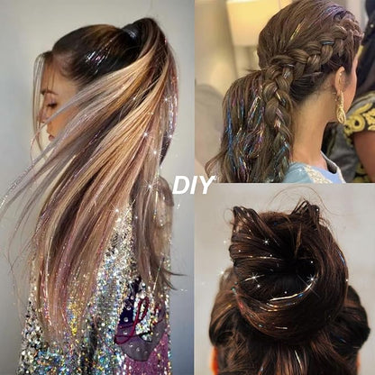 12Pcs Hair Tinsel Clip in Glitter Tinsel Hair Extensions 19.6Inch Clip in Hair Tinsel Kit Heat Resistant Shiny Sparkly Fairy Hair Accessories for Women Girls Kids (Pink)