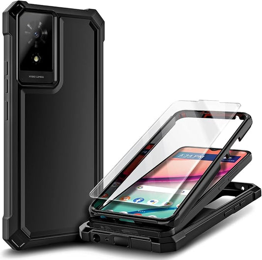 Designed for TCL K24/K23/TCL 50 LE Phone Case with Screen Protector, [Raised Corners Drop Protection] Full-Body Protective Shockproof Rugged Bumper Cover (Black)