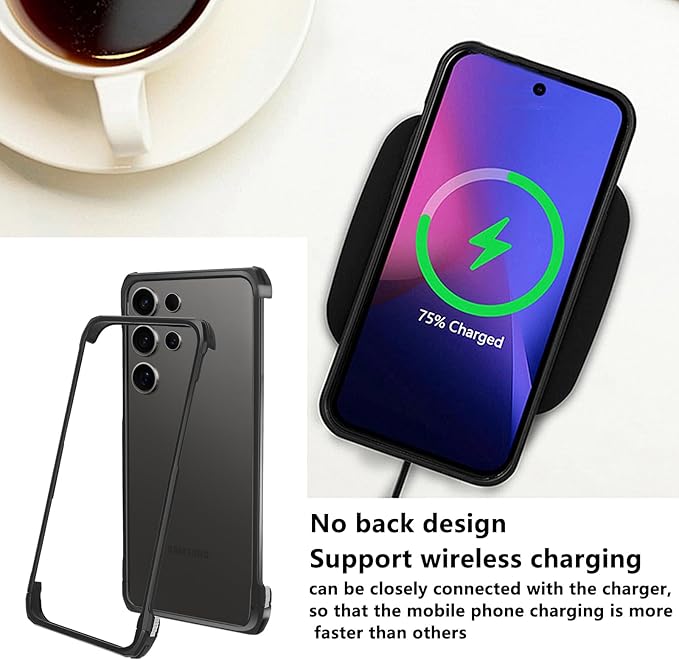 for Samsung Galaxy S25 Ultra Metal Bumper Case Frameless, Slim Fit No Back No Frame Backless Metal Bumper 4 Corners Shockproof Wireless Charging Compatible Heavy Duty (Black)