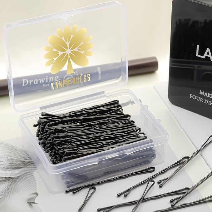 100PCS 2Inches Hair Pins Kit Secure Hold Bobby Pins Clips for Women Girls and Hairdressing Salon With Clear Storage Box(Black)