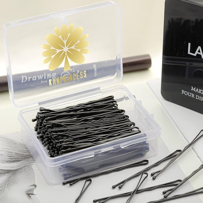 100PCS 2Inches Hair Pins Kit Secure Hold Bobby Pins Clips for Women Girls and Hairdressing Salon With Clear Storage Box(Black)