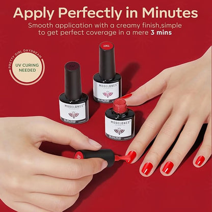 modelones Gel Nail Polish Set 2 Pcs 15 ML Red Cat Eye Gel Nail Polish Glitter Shimmer Red Polish Soak Off LED Spring Art Nail Kit Manicure Salon DIY Nails Gift For Women