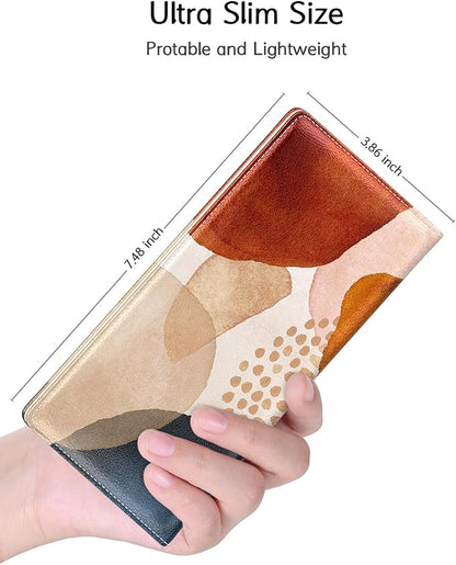 Nipichsha Womens Wallet, RFID Slim Wallets for Women, Thin Ladies Credit Card Holder Purse, Cute Leather Bifold Clutch Billfold with 11 Card Slots & ID Window, Simple Abstract Art