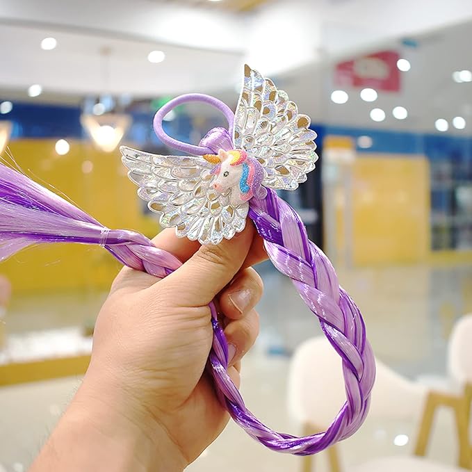 Ozzwolle 6 Pcs Girls Braid Ponytail Extensions Hairpieces, Colored Braid Hair Extensions Hair Pieces for Kids Little Girls