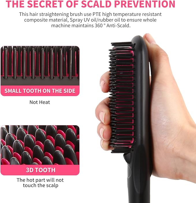 Enhanced Negative ion Hair Straightener Brush, Anti-Scald hot Hair Styling Tools & appliances Comb for Natural Thick Hair Women, Portable Electric Ceramic Heated Hair straightening Brush Products