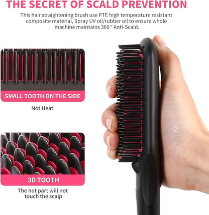 Enhanced Negative ion Hair Straightener Brush, Anti-Scald hot Hair Styling Tools & appliances Comb for Natural Thick Hair Women, Portable Electric Ceramic Heated Hair straightening Brush Products