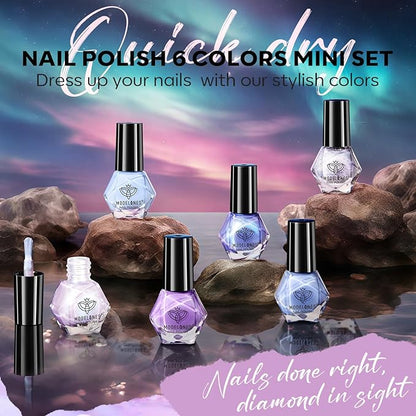 Modelones Nail Polish, 6 Colors 2025 Spring Summer Baby Blue Purple Nail Polish Set Shimmer Glitter Sliver Fast Drying Mini Nail Lacquer Kit Finger Manicure DIY Nail Art Home Salon Gift for Women Girl