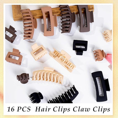 16 PCS 4.4" Large Hair Clips,Claw Clips,FDBJulyy Hair Clips for Women & Girls,4 Styles 4 Colors 16 Pack Strong Hold Matte Claw Hair Clip for Women Thick Hair & Thin Hair, 90's Vintage