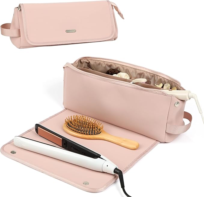 FINDCOZY Hair Tools Travel Bag, Haircare Accessory Organizer with Heat Resistant Mat for Curling Iron, Straighteners and ‌Styling Appliance, Pink