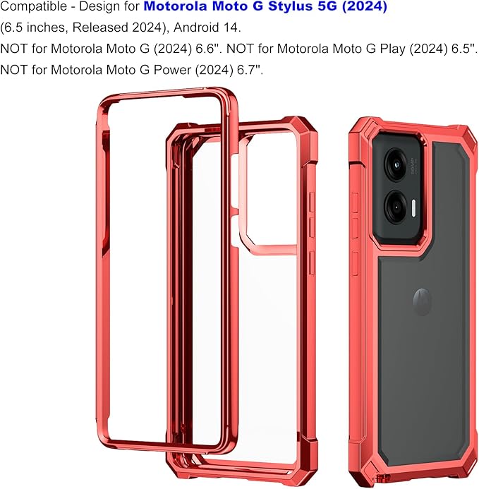 Ailiber for Motorola G Stylus 5G 2024 Phone Case, Clear Case with Screen Protector, Dual Layer Shockproof Bumper, Transparent [Anti Yellowing], Cell Phone Cover for Moto G Stylus 5G 2024-Red