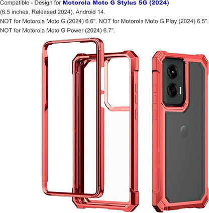 Ailiber for Motorola G Stylus 5G 2024 Phone Case, Clear Case with Screen Protector, Dual Layer Shockproof Bumper, Transparent [Anti Yellowing], Cell Phone Cover for Moto G Stylus 5G 2024-Red