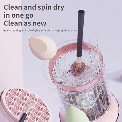 Upgrade Electric Makeup Brush Cleaner Machine – Makeup brush Clean and Dry Makeup Brushes Tools,Sponges Automatically – Make Up Dryer,Washer Holder Combined(Pink)