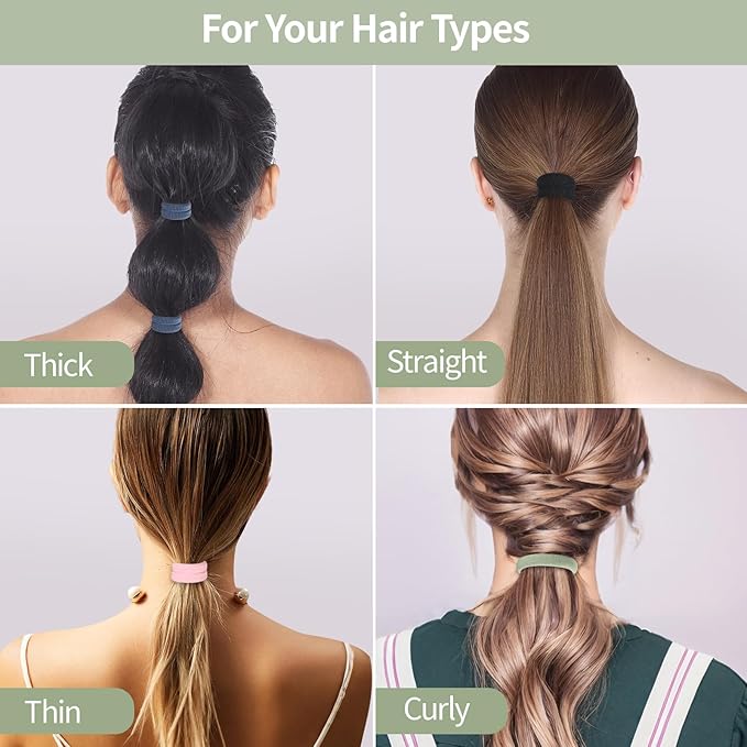 150 Pcs Elastic Hair Ties No Damage for Thick & Thin Hair, Ponytail Holders, Elastics, Soft Pony Tails Bands for Women, 5 Colors