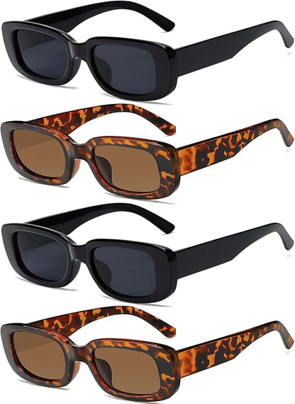 4 Pieces Retro Vintage Sunglasses Small Square Rectangle 90s Glasses Trendy Y2K for Women Aesthetic Accessories