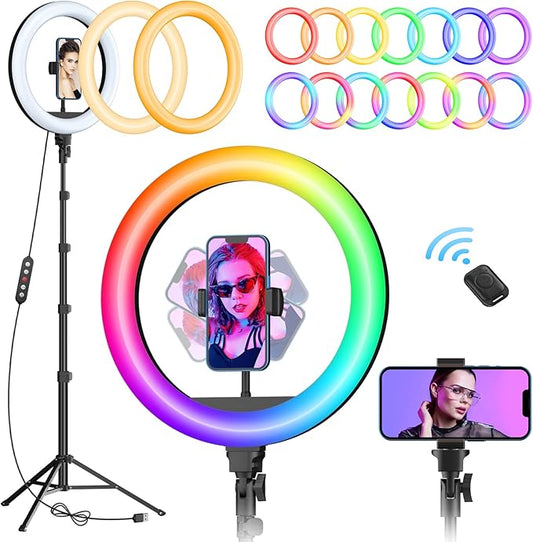 TODI 12" RGB Ring Light with 63" Tripod Stand, 3 CCT Mode and 39 Color Mode Selfie RingLight with Stand, 2-in-1 LED Ring Light with Selfie Remote, for Makeup, Live Stream