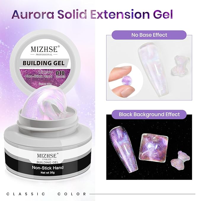 MIZHSE Solid Builder Gel for Nails - 30g/1oz Purple Mermaid Hard Gel for Nails 3D Nail Gel with Nail Forms 3D Sculpting Pen Soak off U V Nail Builder Gel for Nail Extension 3D Nail Art Women