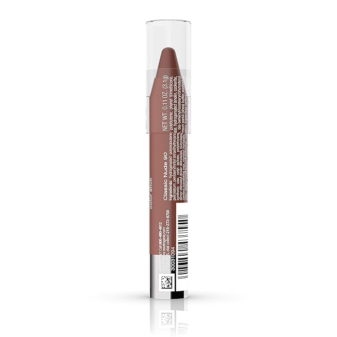 Neutrogena MoistureSmooth Color Stick for Lips, Moisturizing and Conditioning Lipstick with a Balm-Like Formula, Nourishing Shea Butter and Fruit Extracts, 90 Classic Nude,.011 oz
