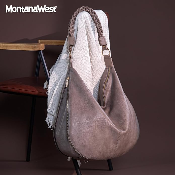 Montana West Large Hobo Bags for Women Slouchy Shoulder Purse Handbag with Zipper and Woven Handle